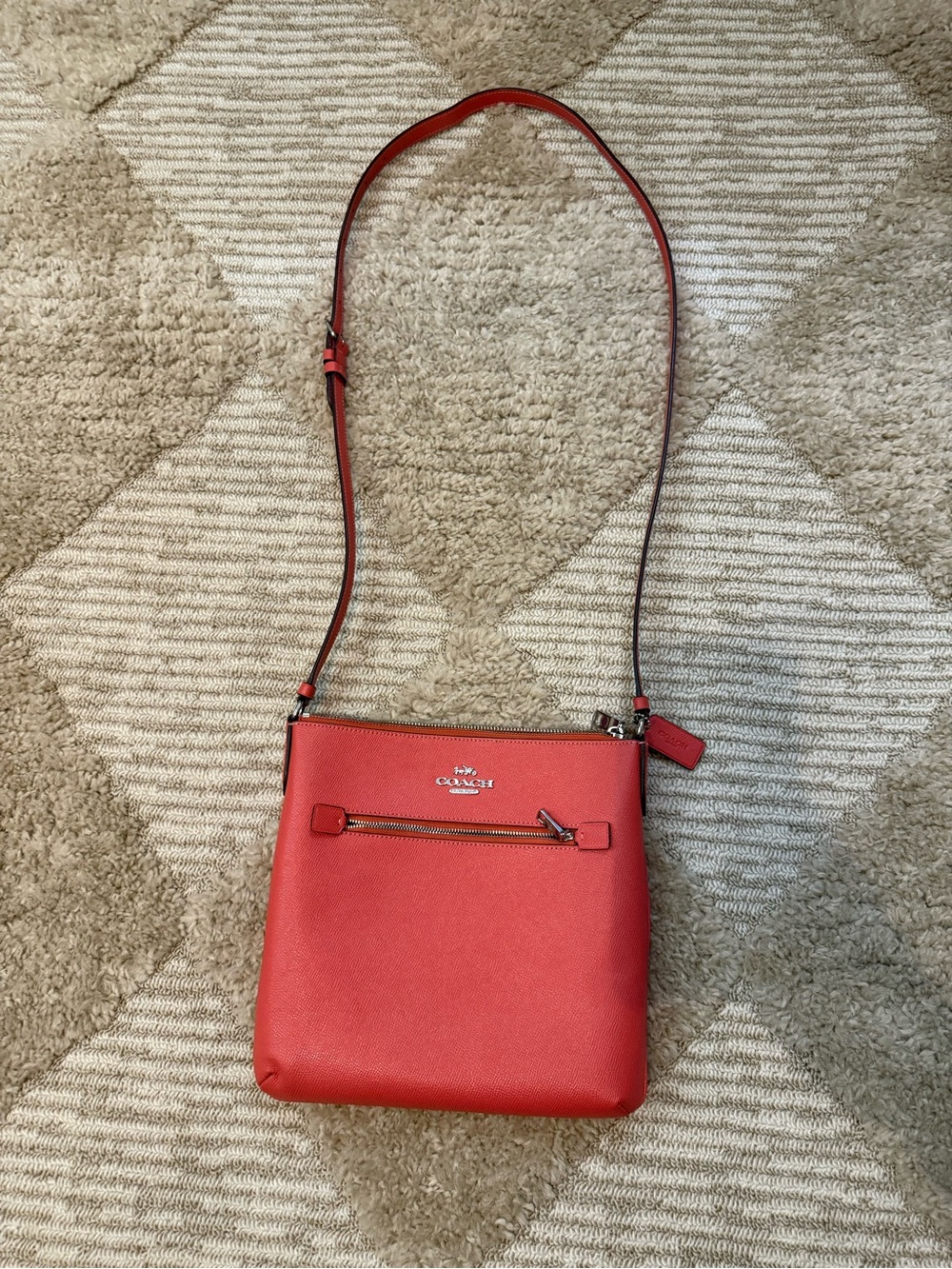Coach Coral-Red Crossbody with Front Zip